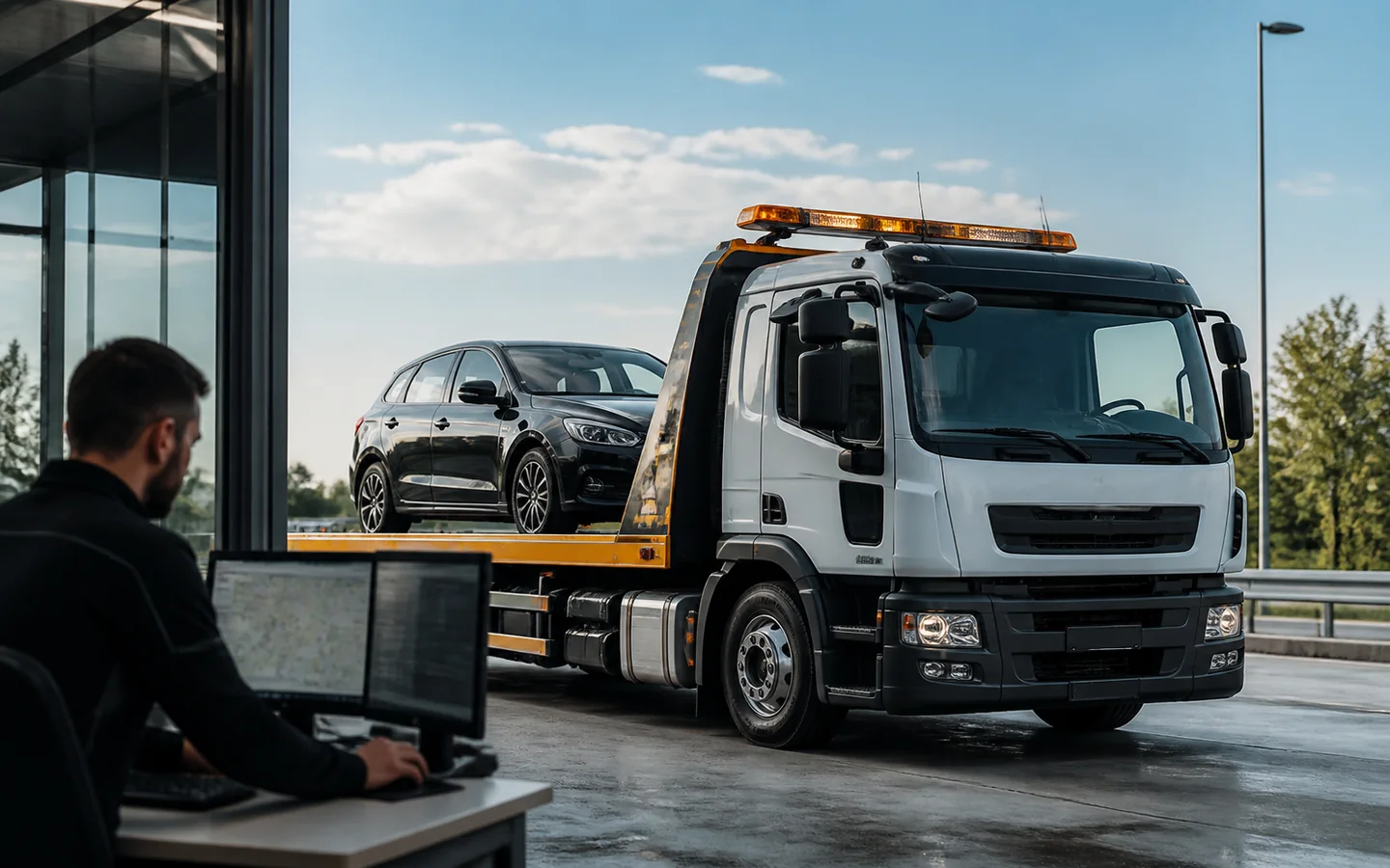 Gündüz yol kenarında profesyonel oto kurtarıcı aracı